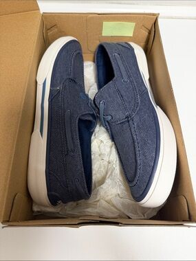 Sperry Navy Canvas Slip-On Deck Shoes with White Sole